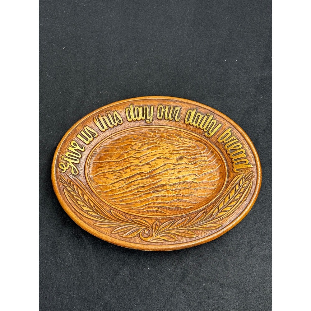 Vintage 1954 Multi Products Inc Give Us This Day Our Daily Bread Tray Brown Gold